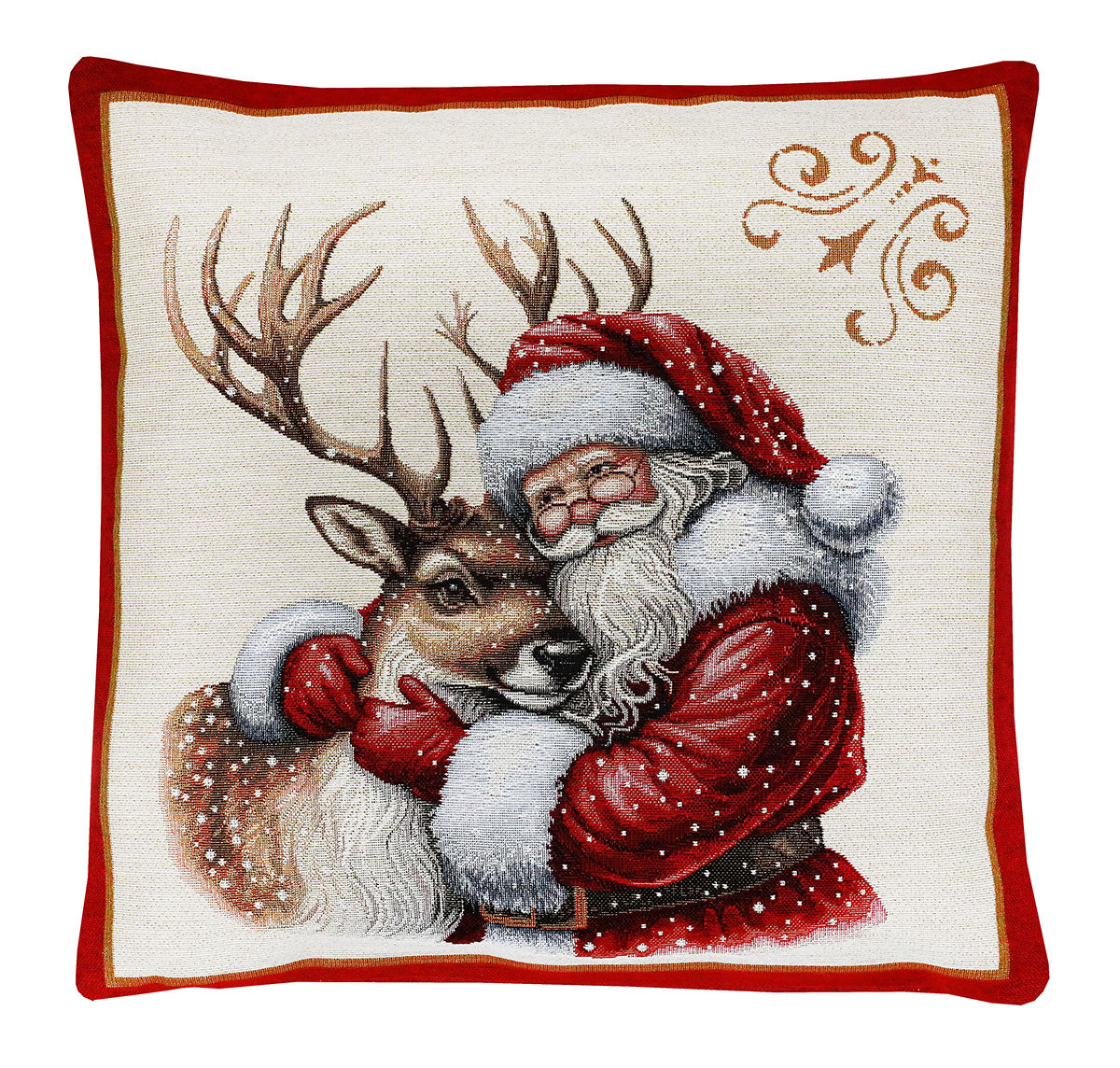 Vianočná gobelínová obliečka na vankúš s lurexom – stromček & Santa