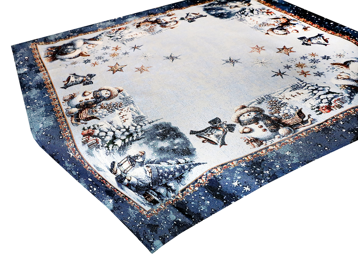 Luxusný vianočný gobelínový obrus s lurexom – Magický Santa a snehové vločky