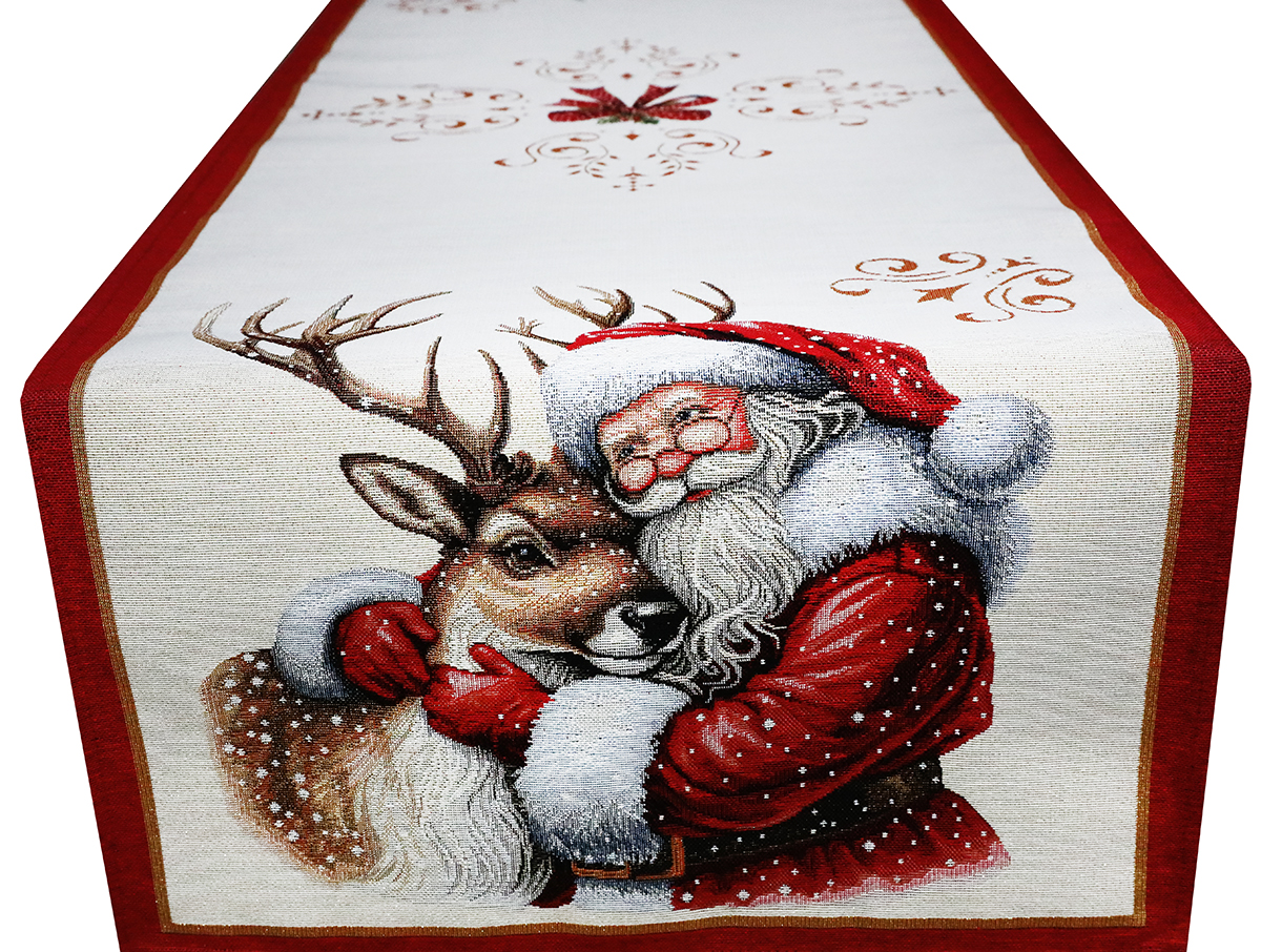 Vianočný gobelínový behúň na stôl s lurexom Santa