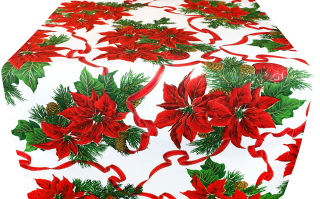 Vianočný behúň Vianočné ruže na bielom 50x150 cm MADE IN ITALY